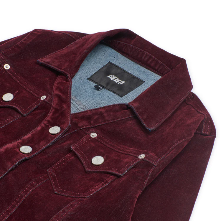 WMNS VELVET DENIM JACKET BORDEAUX RED