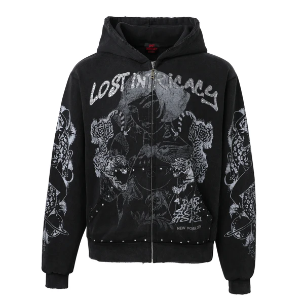 Lost Intricacy "Twin Tigers" Black Zip-Up Hoodie