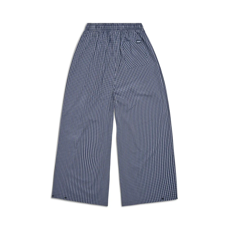 WIDE WOVEN CHECK PANTS DARK NAVY